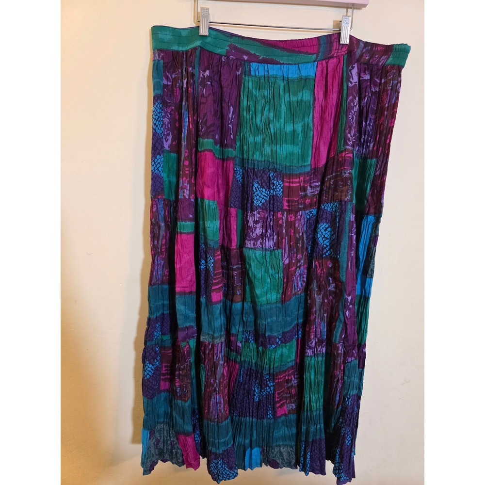 Phool Reversible Broomstick Maxi Skirt L Cotton Patchwork Boho Crinkle Purple